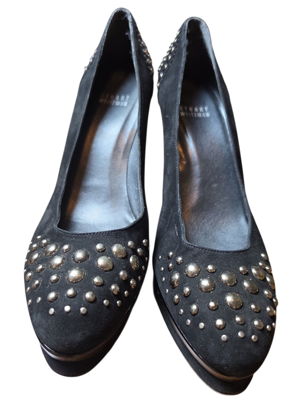 STUART WEITZMAN | Studded Suede Platform Pumps Heels Black Silver Punk Rock | 9